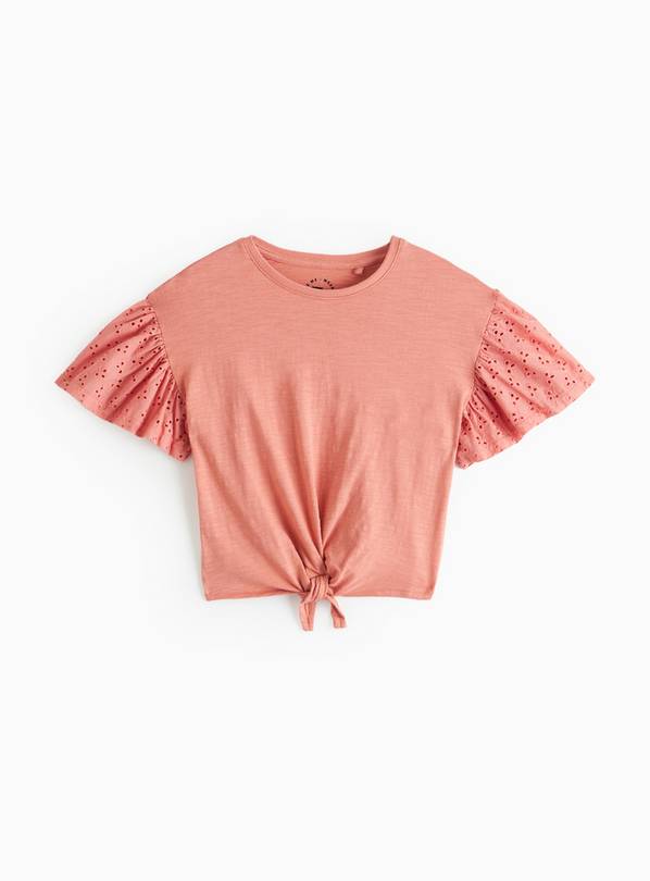 Rust Broderie Sleeve Tie Hem T-Shirt 5 years
